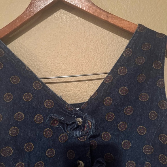 Vintage Mizz Lizzy Denim Fit & Flare Medallion Print Midi Dress Blue Size 7/8 - Picture 6 of 8